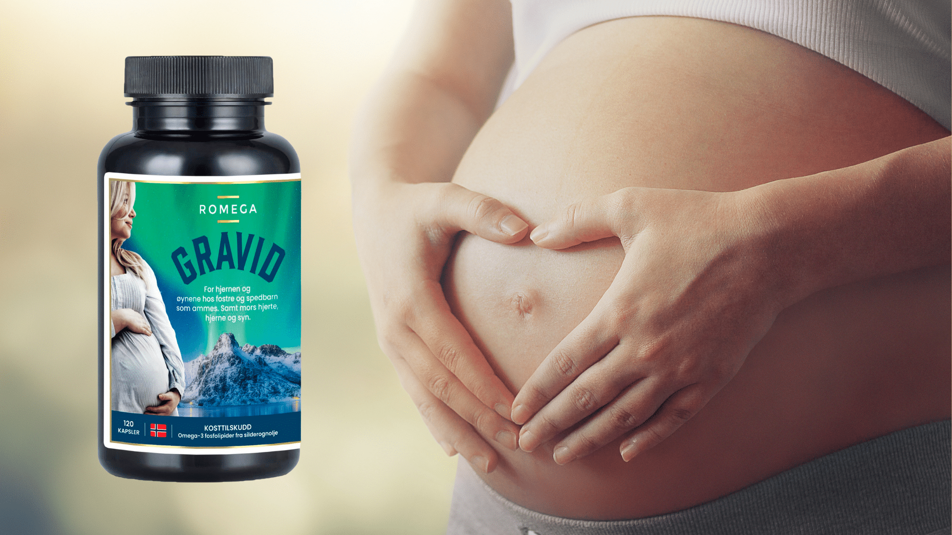 Bilde av en boks med Romega gravid og en en gravid dame